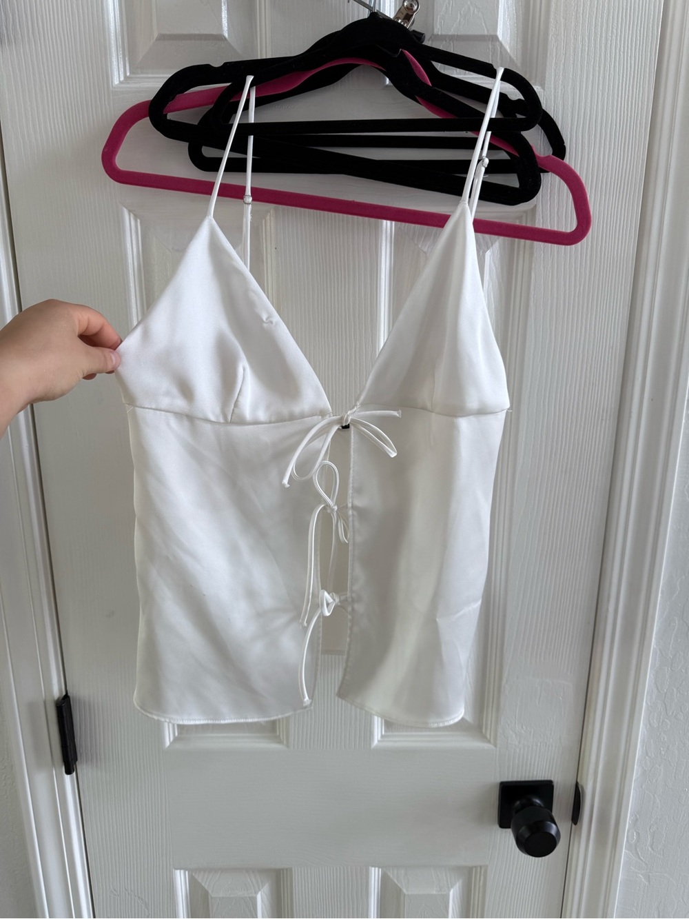 Zara White Satin Tie-Front Camisole
